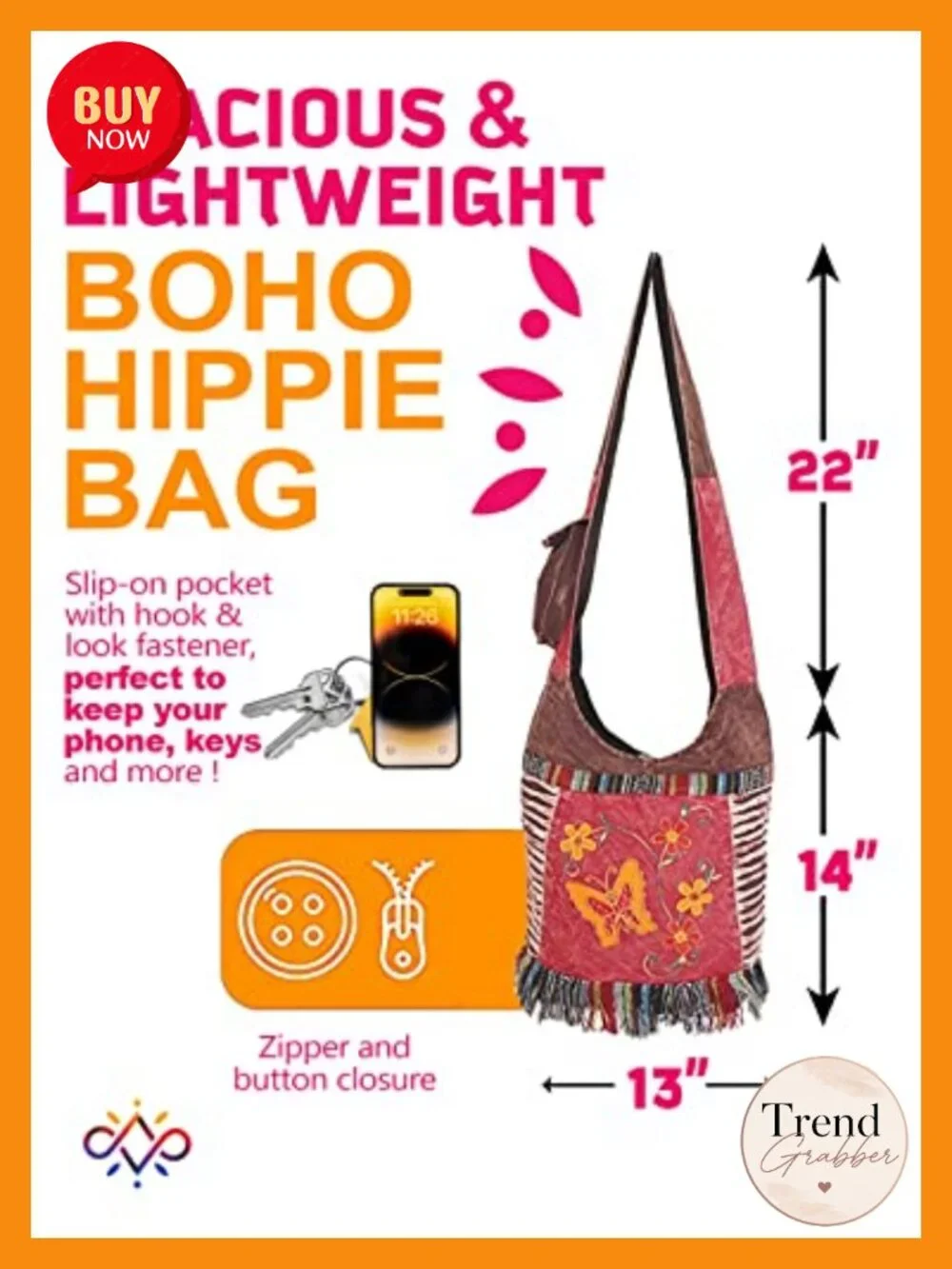Boho Hobo Crossbody Bag for Women, Extra Large, Handmade Cotton Hippie Tote -